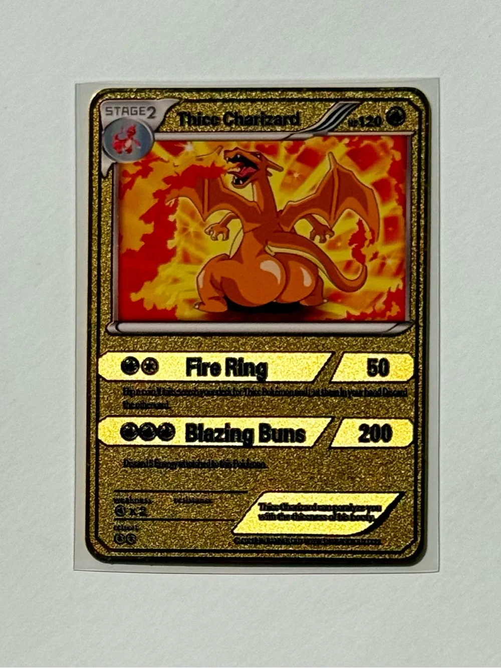 Thicc Charizard HP120 Gold Metal Pokémon Card-Collectible Novelty Gift Display！